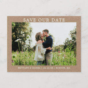 Modern Minimalist Simple Save Our Date Photo Kraft Postcard