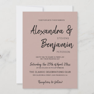 Modern minimalist simple script dusty rose wedding invitation