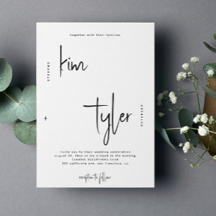 Modern minimalist simple signature script wedding invitation