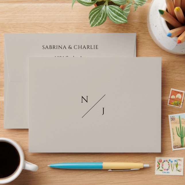 Modern Minimalist Simple Silver Grey Wedding Envelope (Desk)