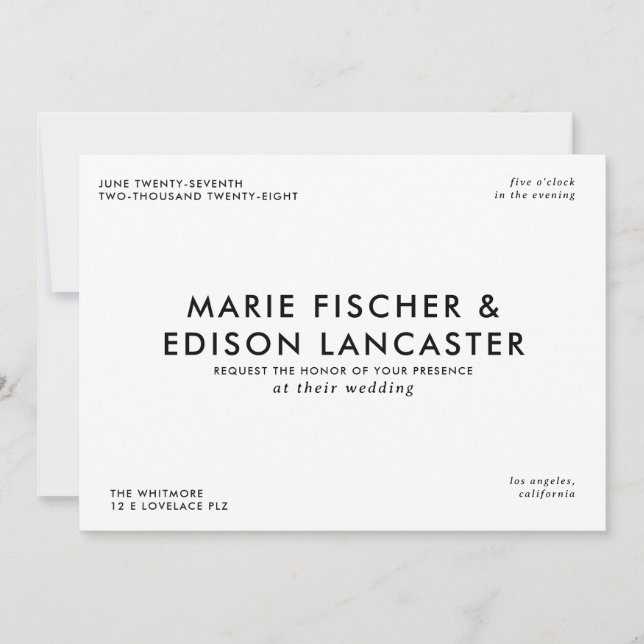 Modern Minimalist Simple Sleek Charming Wedding Invitation (Front)