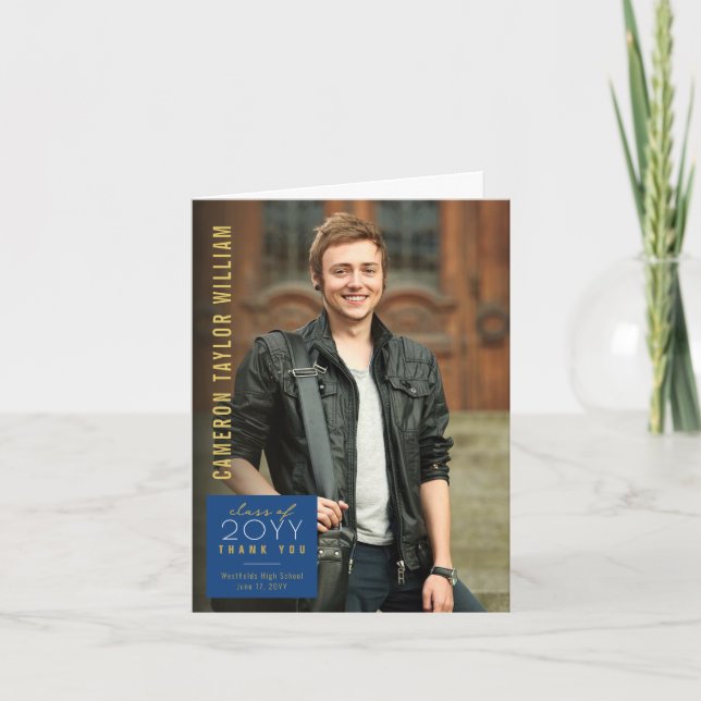 Modern Minimalist Simple Square Photo Graduation Thank You Card (Front)