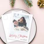 Modern Minimalist | Simple Stylish Christmas Photo Holiday Postcard<br><div class="desc">A stylish photo holiday postcard with informal casual handwritten script typography "Merry Christmas" in red on a clean simple minimalist white background. The photo and text can be easily customized for a personal touch. A simple, minimalist and contemporary christmas design to stand out this holiday season! A simple, minimalist and...</div>