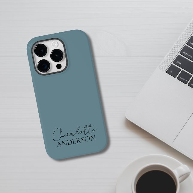 Modern Minimalist Simple Stylish Name Hazy Teal Case-Mate iPhone Case (Creator Uploaded)