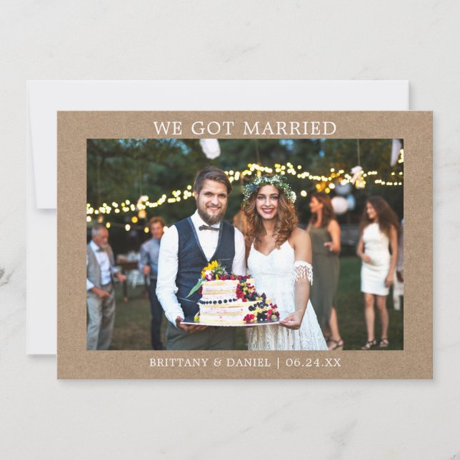 Modern Minimalist Simple We Got Married Kraft Card (Front)