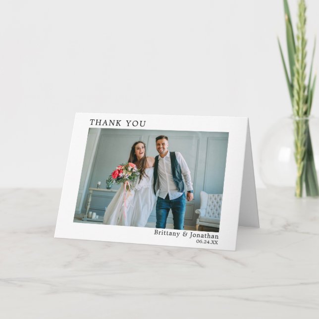 Modern Minimalist Simple Wedding Photo Fold Thank You Card (Front)