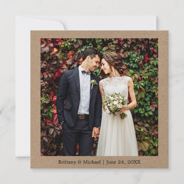 Modern Minimalist Simple Wedding Photo Kraft Thank You Card (Front)