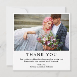 Modern Minimalist Simple Wedding Photo Square Thank You Card
