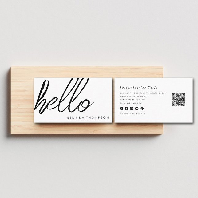 Modern Minimalist Simple White Hello QR Code  Business Card (Modern Minimalist Simple White Hello QR Code Business Card)
