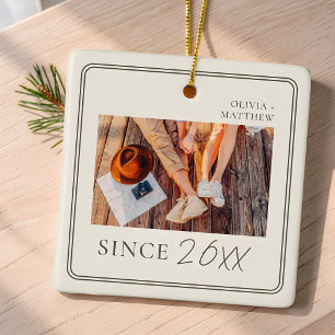 Modern Minimalist "Since" Year Couple Keepsake Ceramic Ornament