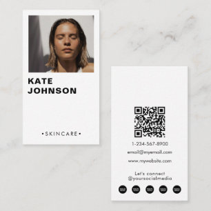 Modern Minimalist Skincare Photo QR Code Business Card