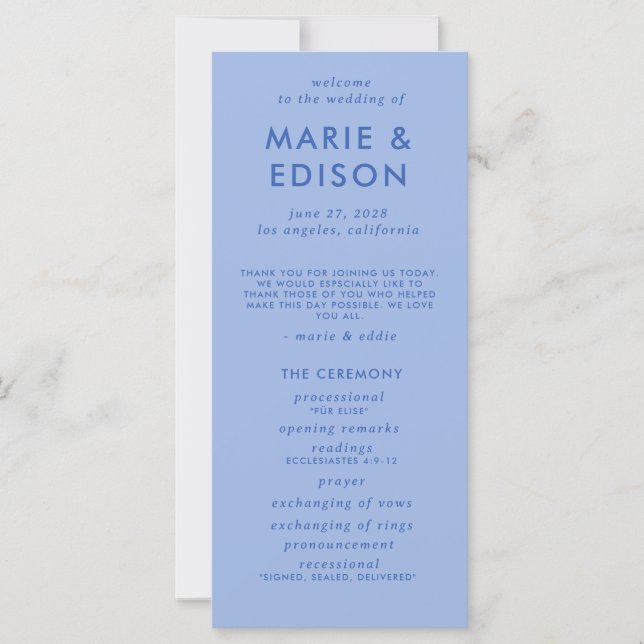 Modern Minimalist Sleek Simple Wedding Program (Front)