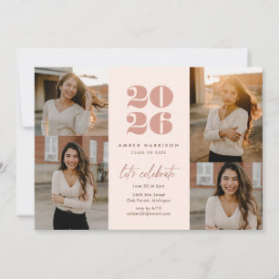 Modern Minimalist Soaring Grad   Blush Pink Photo Invitation