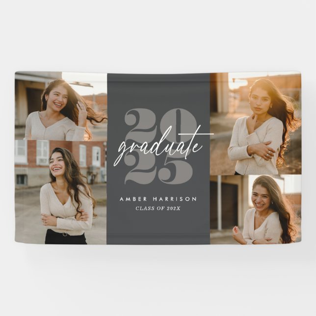 Modern Minimalist Soaring Grad | Charcoal Black Banner (Horizontal)