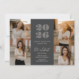 Modern Minimalist Soaring Grad Charcoal Photo Invitation