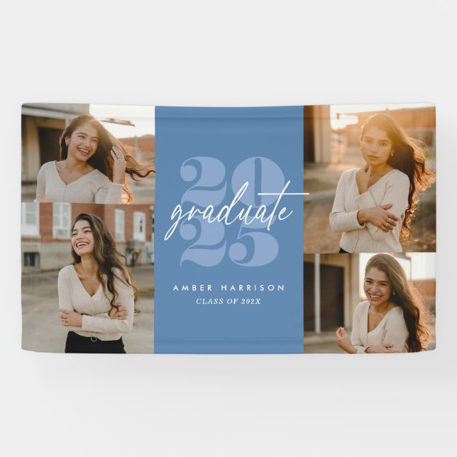 Modern Minimalist Soaring Grad | Royal Blue Photo Banner (Horizontal)