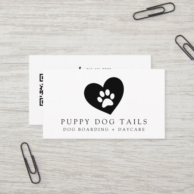 Modern Minimalist Social Media Icons Dog Business Card (Front/Back In Situ)