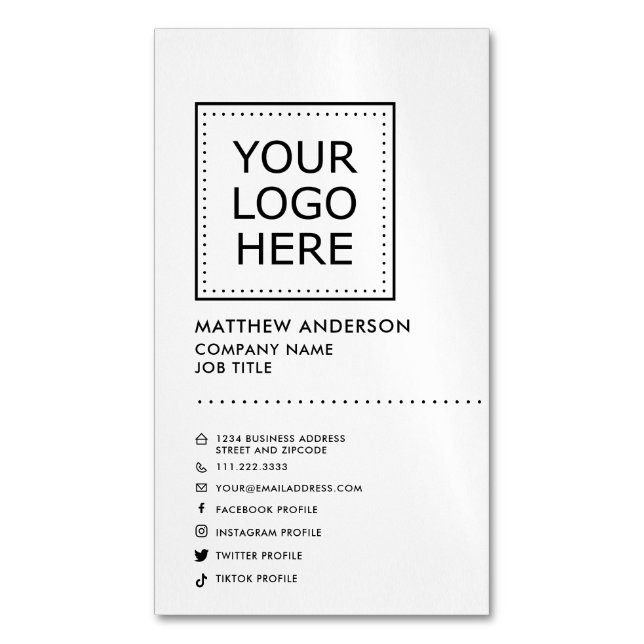 Modern Minimalist Social Media Magnetic Business Card (Front Vertical)