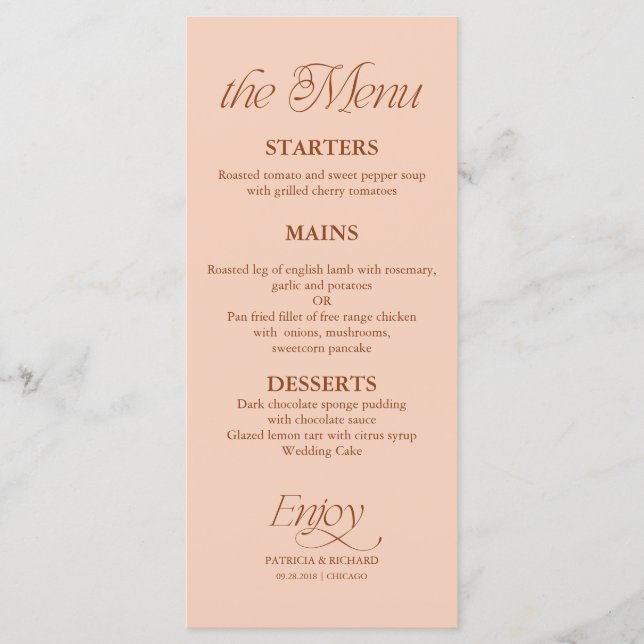 Modern Minimalist Soft Peach Wedding Menu (Front)