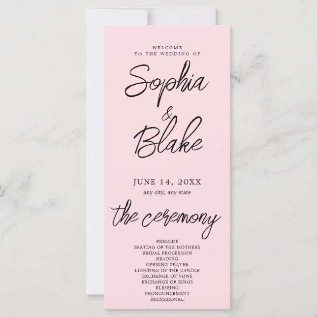 Modern Minimalist Soft Pink Wedding Program (Front)