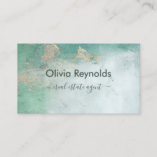 Modern Minimalist Soft Weathered Teal Gold QR Code Business Card (Front)
