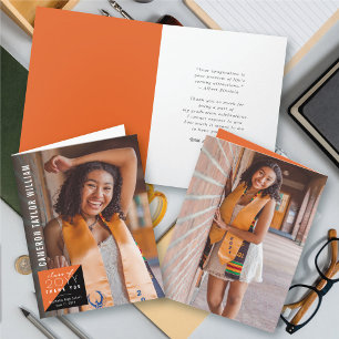 Modern Minimalist Split Square Photo Graduation Thank You Card