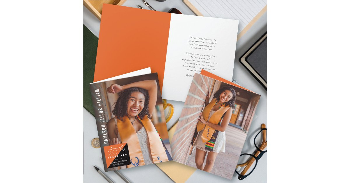 Modern Minimalist Split Square Photo Graduation Thank You Card | Zazzle