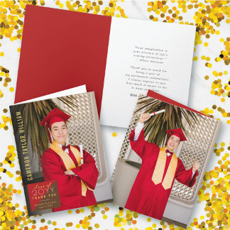 Modern Minimalist Split Square Photo Graduation Thank You Card
