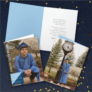 Modern Minimalist Split Square Photo Graduation Thank You Card