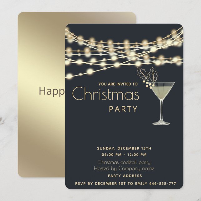 Modern minimalist string lights cocktail party   invitation (Front/Back)