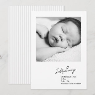 Modern Minimalist Stripe Baby Photo Birth Arrival Announcement