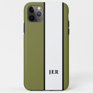 Modern Minimalist Stripes Monogram Initials Green iPhone 11 Pro Max Case