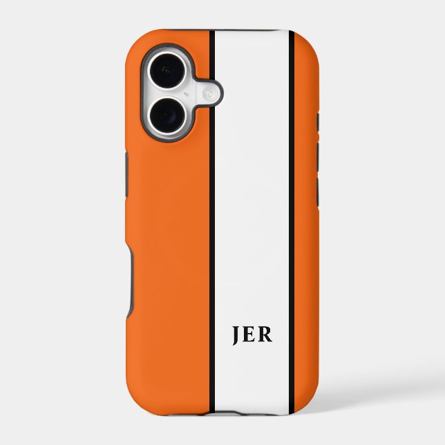 Modern Minimalist Stripes Monogram Initials Orange (Back)