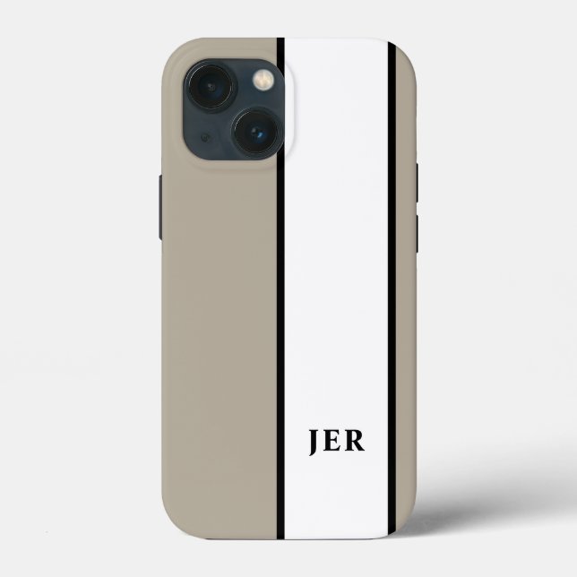 Modern Minimalist Stripes Monogram Initials Taupe Case-Mate iPhone Case (Back)