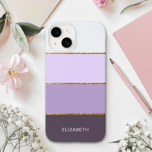 Modern minimalist style purple stripes and gold Case-Mate iPhone 14 case