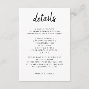 Modern Minimalist   Stylish Script Simple Wedding Enclosure Card