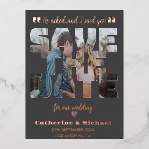 Modern Minimalist Stylish Typography Photo Foil Holiday Postcard