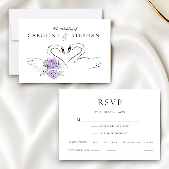 Modern Minimalist Swan RSVP Card with Meal Options (Creator Uploaded)