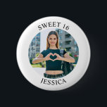 Modern Minimalist Sweet 16 Birthday Circle Photo<br><div class="desc">Create your own personalized white border photo round button for your her 16th birthday. Customize the solid white background colour or the black text colour to match your photo. If you change the font type or size, you can fine tune the curvature of the text in small increments. Have fun...</div>