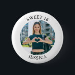 Modern Minimalist Sweet 16 Birthday Circle Photo 2 Inch Round Button<br><div class="desc">Create your own personalized white border photo round button for your her 16th birthday. Customize the solid white background colour or the black text colour to match your photo. If you change the font type or size, you can fine tune the curvature of the text in small increments. Have fun...</div>