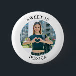 Modern Minimalist Sweet 16 Birthday Circle Photo 2 Inch Round Button<br><div class="desc">Create your own personalized white border photo round button for your her 16th birthday. Customize the solid white background colour or the black text colour to match your photo. If you change the font type or size, you can fine tune the curvature of the text in small increments. Have fun...</div>