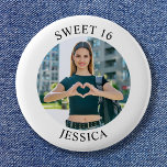 Modern Minimalist Sweet 16 Birthday Circle Photo 2 Inch Round Button<br><div class="desc">Create your own personalized white border photo round button for your her 16th birthday. Customize the solid white background colour or the black text colour to match your photo. If you change the font type or size, you can fine tune the curvature of the text in small increments. Have fun...</div>