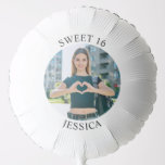 Modern Minimalist Sweet 16 Birthday Circle Photo Balloon<br><div class="desc">Create your own personalized white border photo balloons for your her 16th birthday. Customize the solid white background colour or the black text colour to match your photo. If you change the font type or size, you can fine tune the curvature of the text in small increments. Have fun creating...</div>