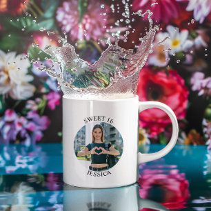 Modern Minimalist Sweet 16 Birthday Circle Photo Coffee Mug