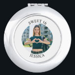 Modern Minimalist Sweet 16 Birthday Circle Photo Compact Mirror<br><div class="desc">Create your own personalized white border round compact mirror for your her 16th birthday. Customize the solid white background colour or the black text colour to match your photo. If you change the font type or size, you can fine tune the curvature of the text in small increments. Have fun...</div>