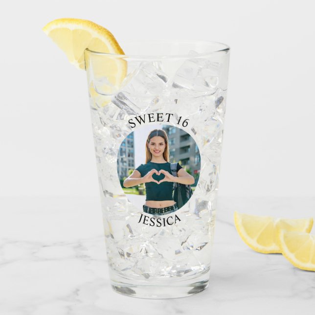 Modern Minimalist Sweet 16 Birthday Circle Photo Glass (Front Ice)