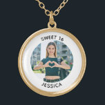 Modern Minimalist Sweet 16 Birthday Circle Photo Gold Plated Necklace<br><div class="desc">Create your own personalized white border photo necklace for your daughter's special 16th birthday. Customize the solid white background colour or the black text colour to match your photo. If you change the font type or size, you can fine tune the curvature of the text in small increments. Have fun...</div>