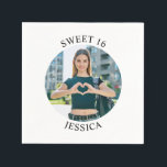 Modern Minimalist Sweet 16 Birthday Circle Photo Napkin<br><div class="desc">Create your own personalized white border round photo paper party napkins for your her 16th birthday. Customize the solid white background colour or the black text colour to match your photo. If you change the font type or size, you can fine tune the curvature of the text in small increments....</div>