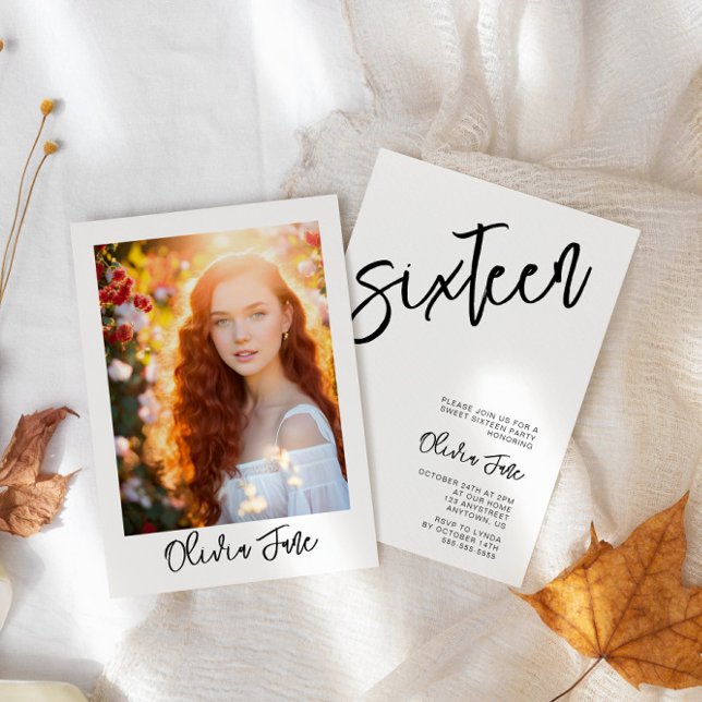 Modern Minimalist Sweet 16 Photo Invitation (Creator Uploaded)