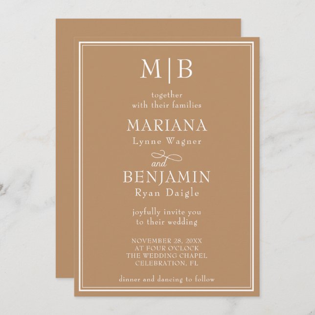 Modern Minimalist Tan Beige Wedding Invitation (Front/Back)